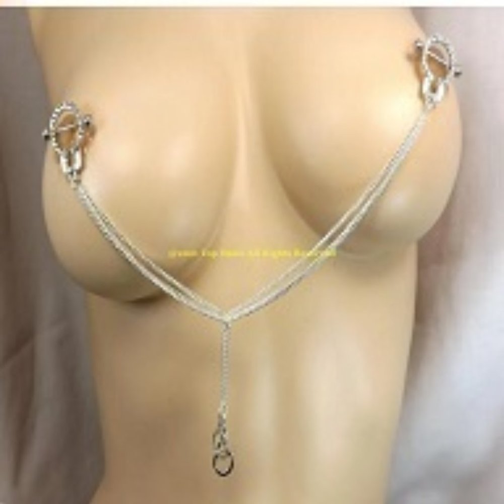 Nipple Piercing ~ Law Enforcement Handcuff ~  Double Chain ~ Crystals ~ 3 Size